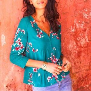 Sezane green floral Anna blouse size 34 (US 2)